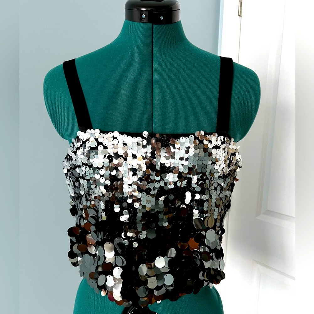 Brand new black and silver sequin crop top
